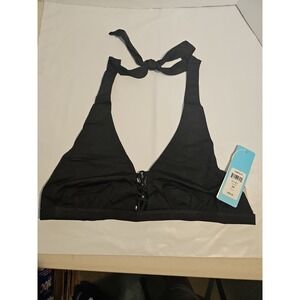 Beach Bunny Cameron Halter Bikini Top Black Lace Up 3XL New